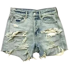 American Eagle ButtonFly Highrise Bleach Fade Distress Fray Denim Shorts Size 00